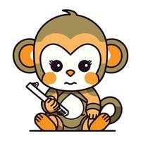 mignonne singe avec carnet et stylo. vecteur illustration dans dessin animé style.