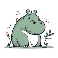 dessin animé hippopotame avec fleur. vecteur illustration dans dessin animé style.