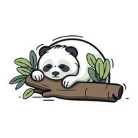 Panda ours en train de dormir sur une branche. mignonne dessin animé vecteur illustration.