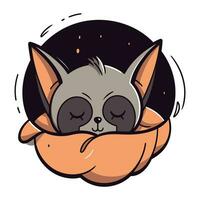 mignonne dessin animé chat en train de dormir dans le chats nid. vecteur illustration.