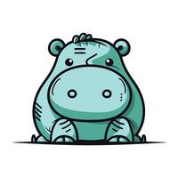 mignonne dessin animé hippopotame sur blanc Contexte. vecteur illustration.