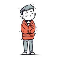 illustration de une garçon portant une chaud hiver veste. vecteur illustration.