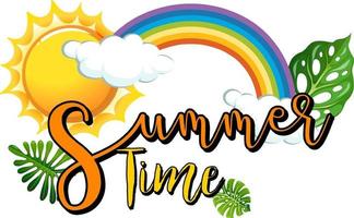 bannière de l'heure d'été avec soleil et arc-en-ciel en style cartoon isolé vecteur