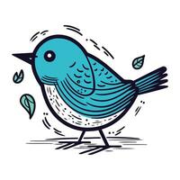 vecteur illustration de une mignonne bleu oiseau avec feuilles dans ses le bec