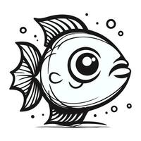 dessin animé poisson. noir et blanc vecteur illustration isolé sur blanc Contexte