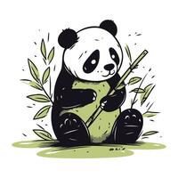 mignonne Panda ours avec bambou. main tiré vecteur illustration.