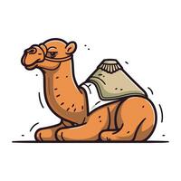 chameau avec une sac de argent. vecteur illustration dans dessin animé style.