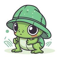 grenouille dans safari chapeau. mignonne dessin animé vecteur illustration.