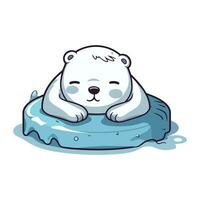 polaire ours en train de dormir sur un gonflable matelas. vecteur illustration.