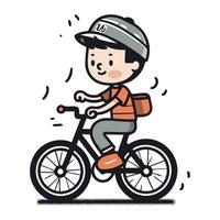 mignonne peu garçon équitation une vélo. vecteur illustration dans dessin animé style.