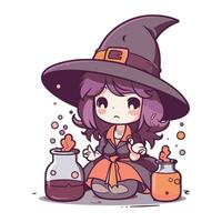 illustration de une mignonne peu sorcière fille dans sa Halloween costume vecteur