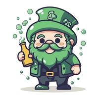 lutin avec une bouteille de bière. vecteur illustration.