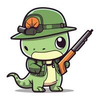 mignonne crocodile dans safari costume en portant pistolet dessin animé vecteur illustration