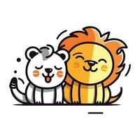 mignonne dessin animé Lion et tigre. vecteur illustration isolé sur blanc Contexte.