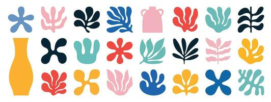 ensemble de abstrait biologique formes inspiré par matisse. végétaux, corail, feuille, algues, vase dans papier Couper collage style. contemporain esthétique vecteur élément pour logo, décoration, imprimer, couverture, fond d'écran.