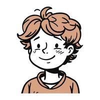 vecteur illustration de une souriant enfant dans dessin animé style. mignonne garçon avec rouge cheveux.