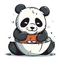 mignonne Panda ours séance dans une bol. vecteur illustration.