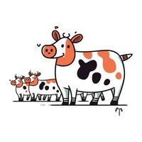 mignonne dessin animé vache. ferme animal. main tiré vecteur illustration.