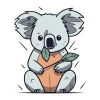 mignonne koala avec une feuille. vecteur illustration dans dessin animé style.