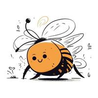 vecteur illustration de mignonne dessin animé abeille. main tiré griffonnage style.