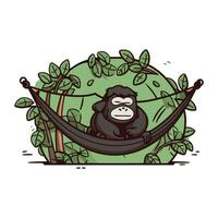 chimpanzé séance dans une hamac. vecteur illustration.