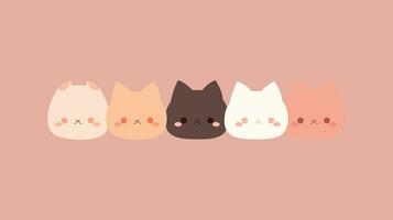 mignonne kawaii chats vecteur illustration. ensemble de mignonne chatons avec différent émotions.