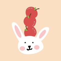 Créatif dessiné à la main enfants dessin animé illustration de une lapin en portant un Pomme sur ses tête vecteur