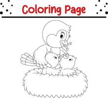 bébé oiseau nid coloration page pour enfants. vecteur