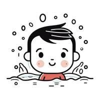 mignonne garçon nager dans le l'eau. vecteur illustration dans dessin animé style.