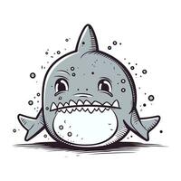 mignonne dessin animé requin avec gros dents. vecteur illustration isolé sur blanc Contexte.