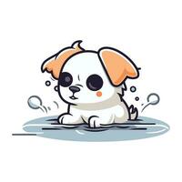 mignonne dessin animé chien la lessive lui-même dans le bassin. vecteur illustration.