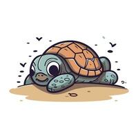 dessin animé tortue. vecteur illustration de une mignonne tortue sur le sable.