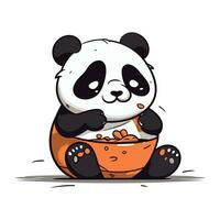 mignonne dessin animé Panda en mangeant de une bol. vecteur illustration.