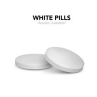 réaliste blanc pilules. 3d traitement tablette. vitamines capsule sur blanc Contexte. vecteur illustration isolé sur blanc Contexte