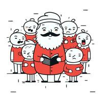 Père Noël claus en train de lire une livre avec le sien amis. vecteur illustration dans dessin animé style