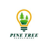 pin arbre avec ampoule logo conception vecteur. Créatif pin arbre logo concepts modèle vecteur