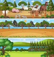 paysage naturel panoramique différent avec personnage de dessin animé vecteur