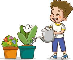 vecteur illustration de les enfants Faire divers travaux ménagers. mignonne les enfants arrosage le fleurs