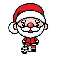 mignonne et kawaii Noël Père Noël claus dessin animé personnage en jouant Football vecteur