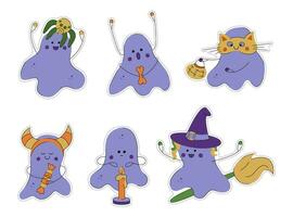 ensemble de 6 mignonne personnages Halloween esprit avec différent émotions. Couleur plat vecteur illustration.