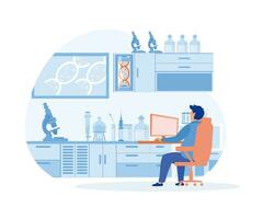 scientifiques recherche dans laboratoire processus, plat vecteur moderne illustration