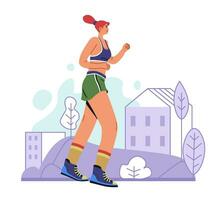 femme en cours d'exécution, le jogging femelle personnage dans ville vecteur