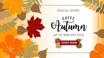 bannière web de vente d'automne avec des feuilles d'automne. vecteur