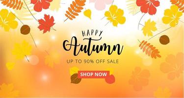 bannière web de vente d'automne avec des feuilles d'automne. vecteur