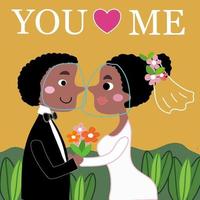 amour de la mariée et du marié africains dans la bande dessinée de mariage de jardin covid vecteur