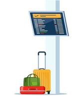 Départ salon avec bagages et information panneau, élément de aéroport salon intérieur. Terminal attendre chambre. vecteur illustration.