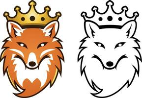 Renard portant une couronne logo modèle vecteur illustration, renard, chacal, coyote portant une d'or chapeau Facile logo symbole icône agrafe art Stock vecteur image