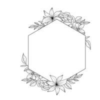 fleur Cadre. main tiré botanique vecteur illustration. noir et blanc couronne.