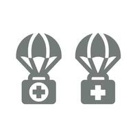 médical aide ou Aidez-moi vecteur icône. parachute médicament ou vaccins livraison symbole.