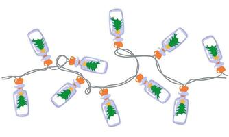 Noël arbre guirlande avec verre flacons à l'intérieur petit Noël des arbres avec neige. guirlande sur une blanc Contexte. petit verre conteneurs avec une fil. Noël illustration vecteur